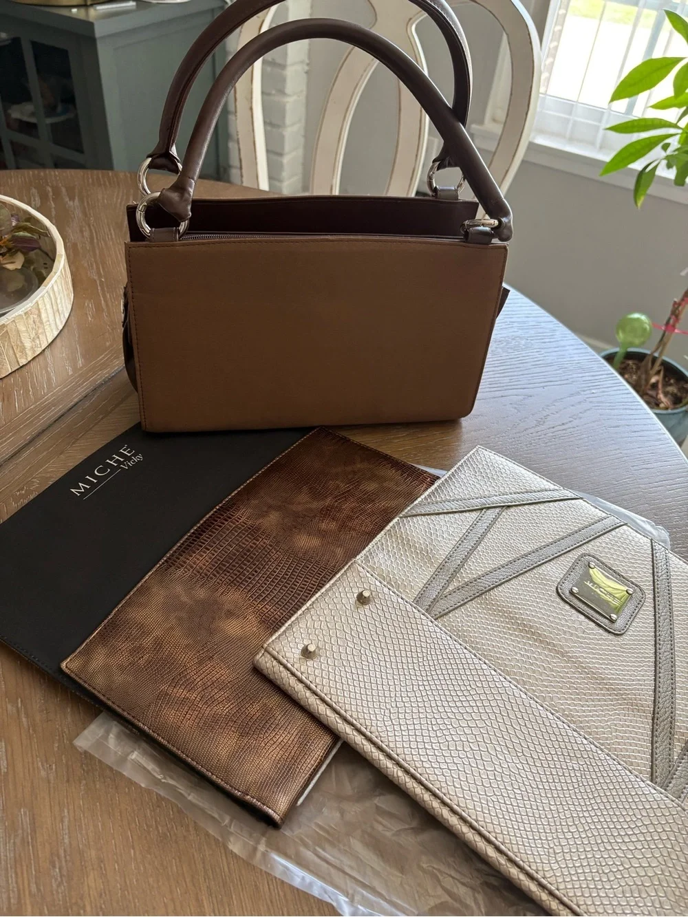 Miche Brown Convertible Top-Handle Messenger with Interchangeable Panels